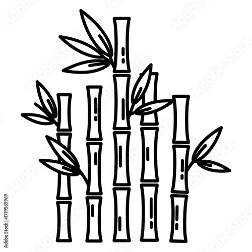 Simple line art bamboo stalks icon isolated on white background