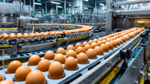Assembly Line Production of Fresh Brown Eggs in Modern Egg Processing Facility