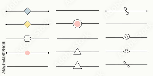 Minimalist flat design decorative line dividers and text separators collection isolated on color background