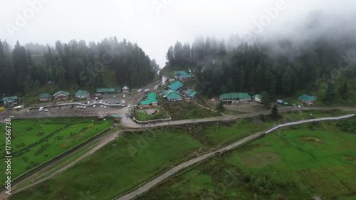 aerial view of the mountain village in gulmarg kashmir
