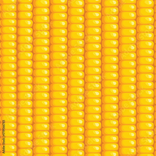 A realistic and detailed close-up texture of golden yellow corn kernels, creating a seamless background for food themes. vector illustration