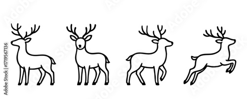 Set of deer silhouettes isolated on white background. Vector illustration.
