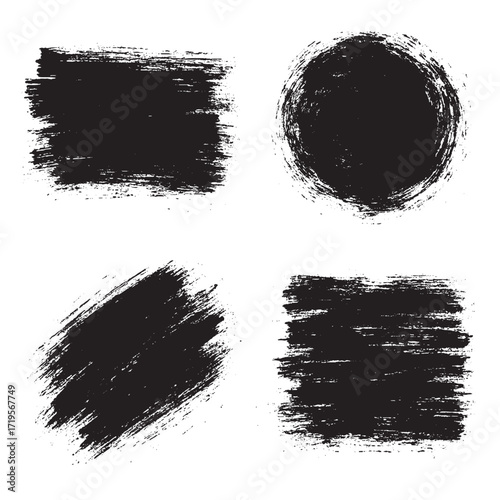 Black Grunge Brush Stroke Shapes | Abstract Paint Texture Elements for Design and Backgrounds