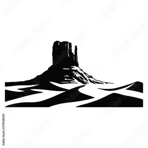 Monument Valley silhouette in black and white desert landscape scenery