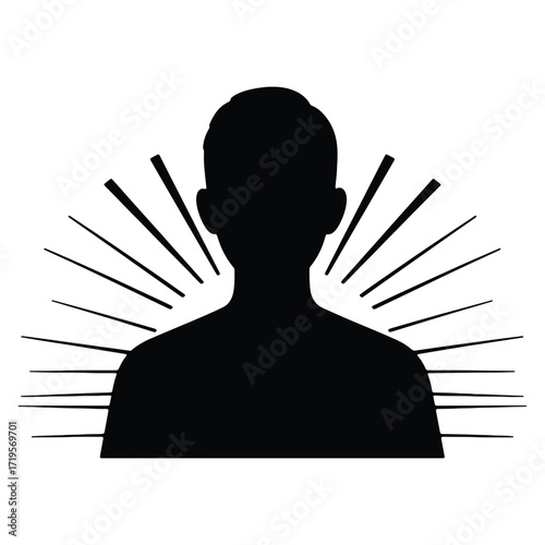 Silhouette of a person with radiating lines representing light or energy