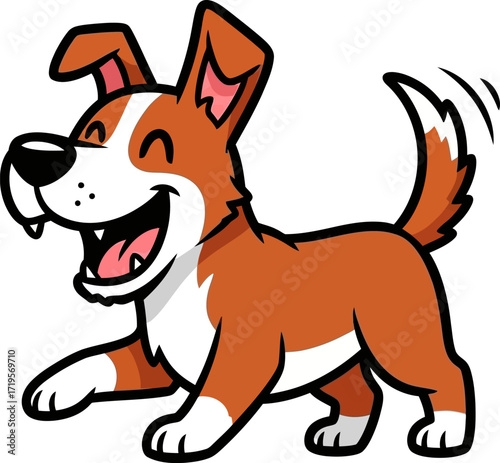 Joyful cartoon dog running with a happy expression and wagging tail