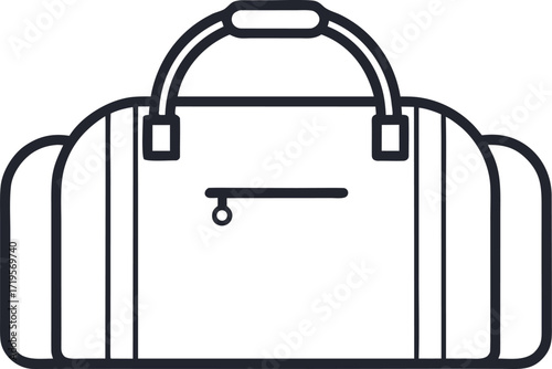 Outline illustration of a stylish duffel bag designed for travel and sports activities white background