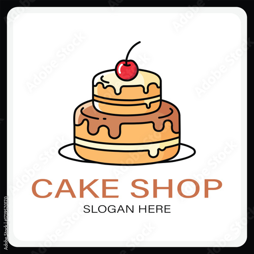 Vector art of cake shop logo with cherry on top
