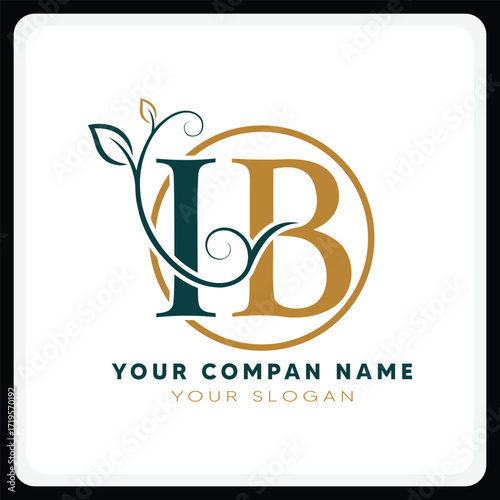 Vector art of monogram ib logo with floral element