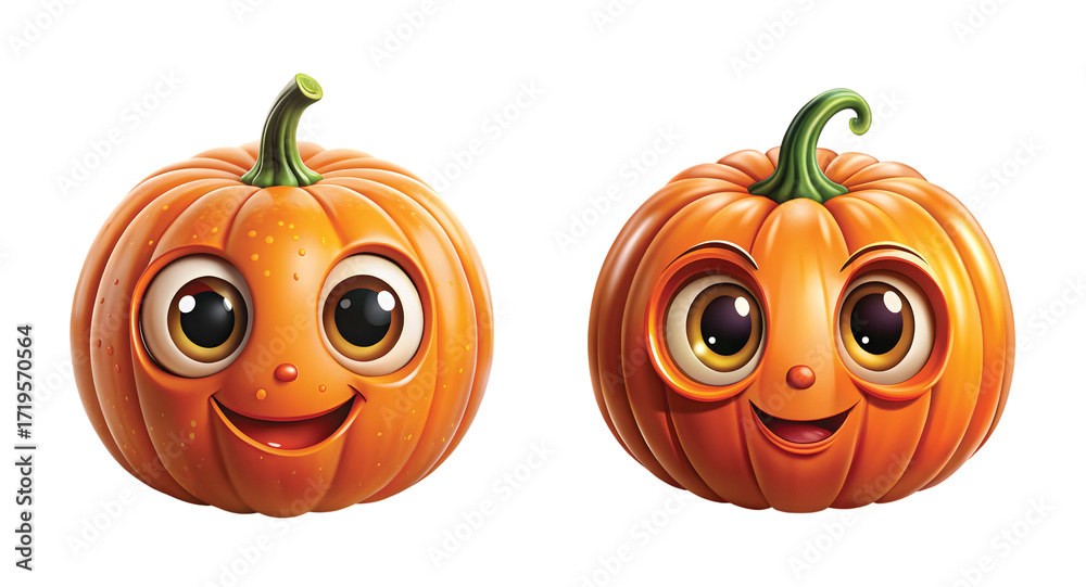 Obraz premium Cute Cartoon Pumpkin: A cute cartoon pumpkin with big eyes and a smiling face, Halloween style, sharp details, PNG style.
