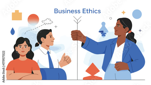 Navigating business ethics with collaboration and fairness a digital illustration in corporate blue