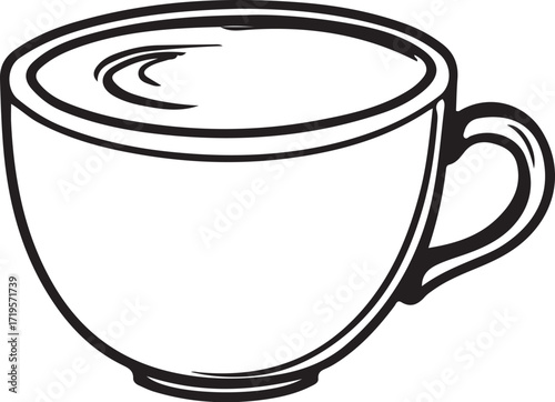 Cup of Tea, Coffee, Cappuccino or Late Simple Sketch Drawing Hand-drawn Doodle Vector Illustration for Restaurant Café Menu, Isolated Black and White