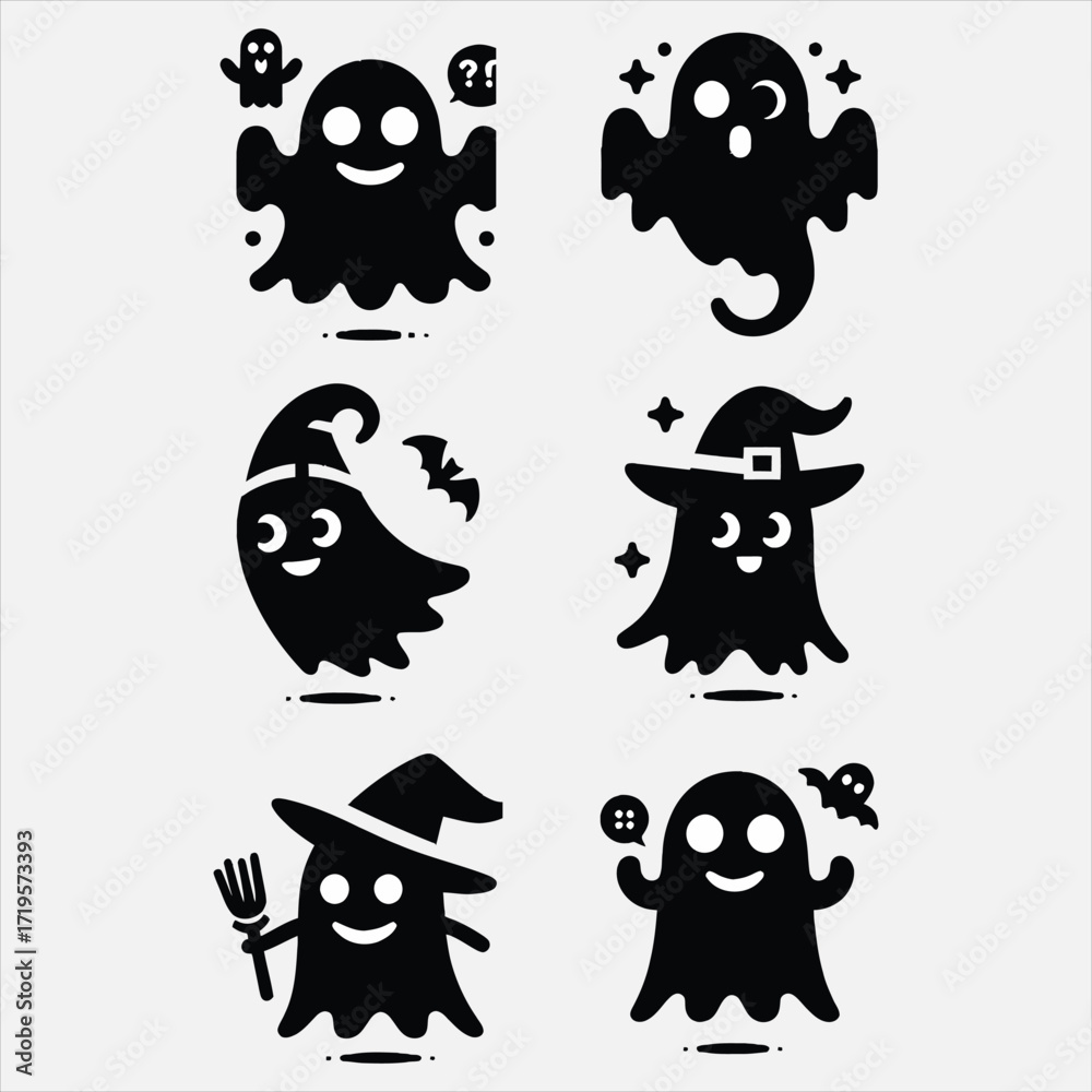 Obraz premium Spooky halloween ghost characters set delightful cartoon spirits for festive decorations