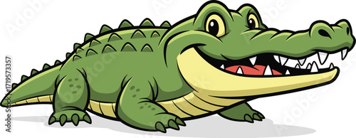 Smiling cartoon alligator with sharp teeth and a friendly demeanor
