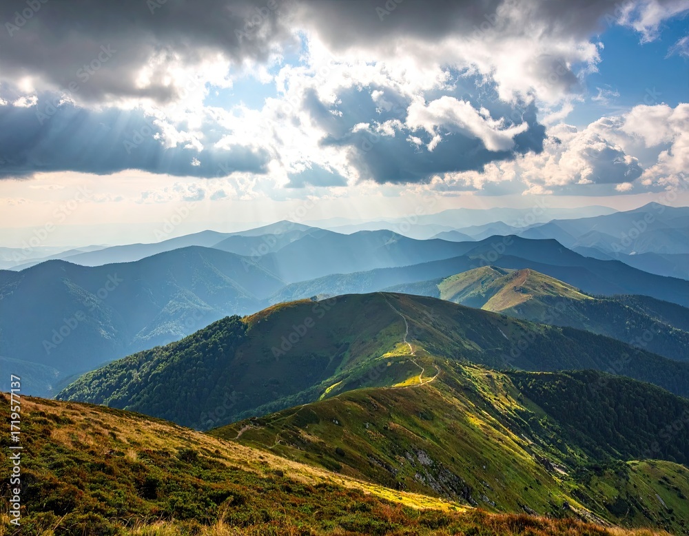 Fototapeta premium Majestic Mountain Range Under Dramatic Sky