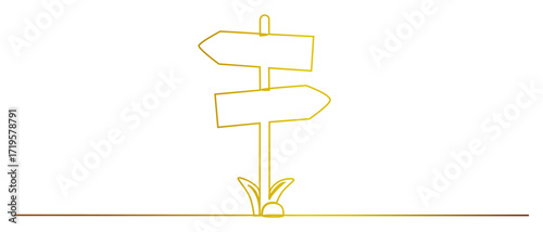 One Continuous line drawing of Road direction signpost arrows to the right and left and plate.Vector illustration for web banner, design template, postcard