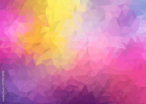 Low poly triangular background in bright rainbow colors. Colorful polygonal banner template. Multicolor backdrop in origami style.