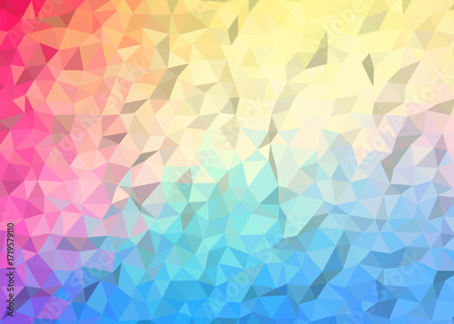 Low poly triangular background in bright rainbow colors. Colorful polygonal banner template. Multicolor backdrop in origami style.