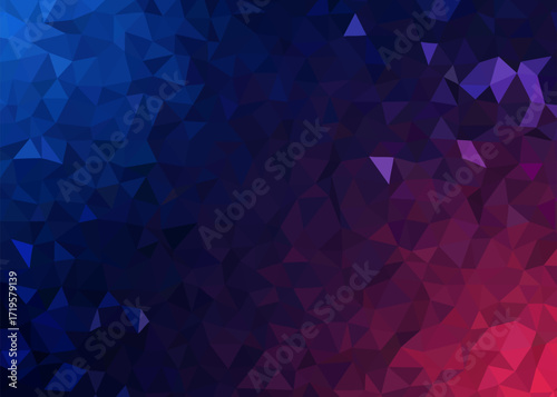 Low poly triangular background in bright colors. Colorful polygonal banner template. Multicolor backdrop in origami style.