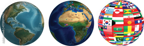 High-Resolution Transparent World Map Globes