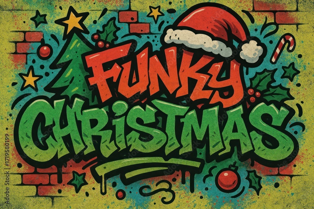 Fototapeta premium Vibrant funky Christmas illustration