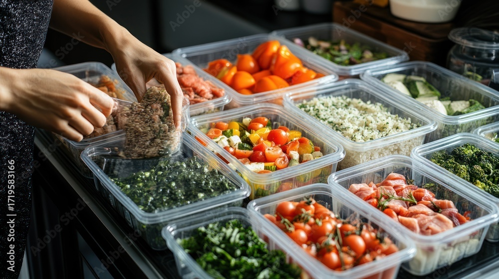 Fototapeta premium Healthy Meal Prep With Fresh Ingredients In Containers