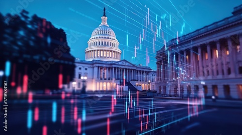 Capitol Building Financial Data Overlay at Night