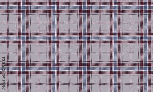 Seamless plaid patterns in gray, dark red, blue, and white create a simple, yet strikingly fashionable look. Perfect for designing clothes, skirts, and pants that require a classic, contemporary feel.