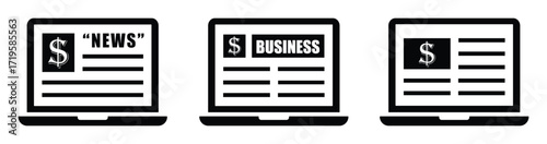 Digital business news icon. Laptop news page icon, vector illustration