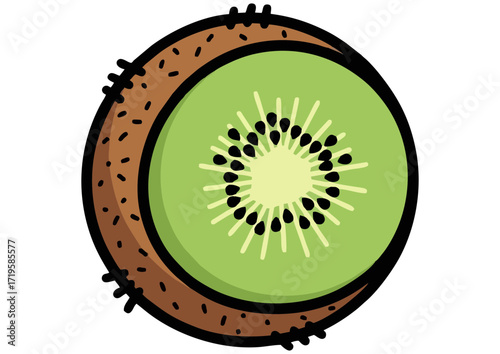 Stylized sliced kiwi fruit revealing its flesh and seeds on a white background, vector illustration 
