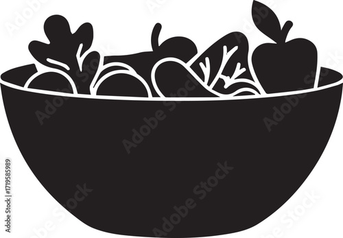 Fresh salad black and white silhouette vector illustration