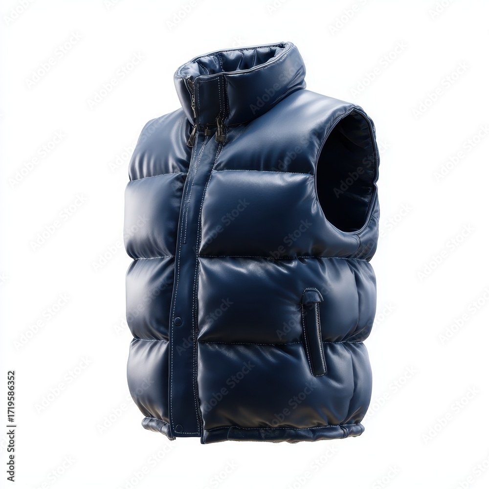 Naklejka premium Dark Blue Puffer Vest Isolated on White Background