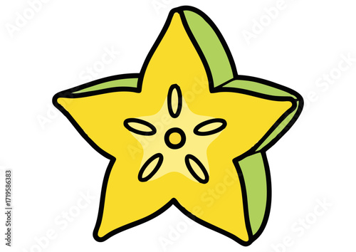 Stylized star fruit with a slice showing its star shape on a white background, vector illustration 
