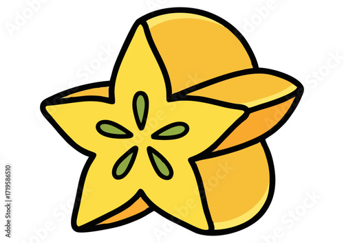 Stylized star fruit with a slice showing its star shape on a white background, vector illustration 
