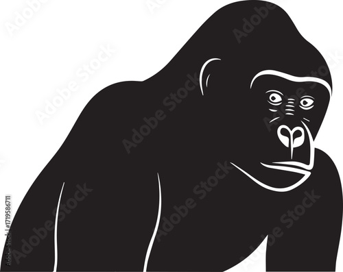Gorilla head black and white silhouette vector illustration