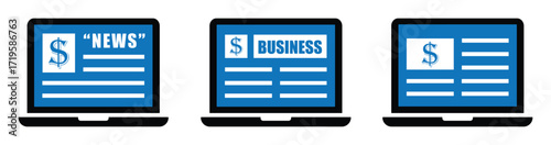 Digital business news icon. Laptop news page icon, vector illustration