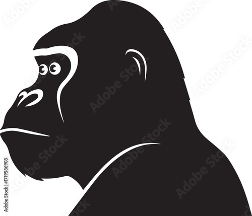 Gorilla head black and white silhouette vector illustration