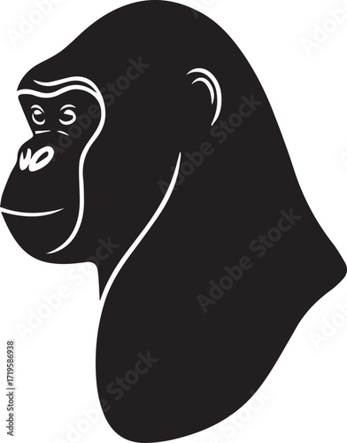 Gorilla head black and white silhouette vector illustration