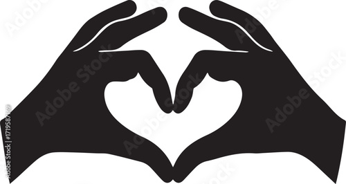Hands forming heart shape love care  black and white silhouette vector illustration