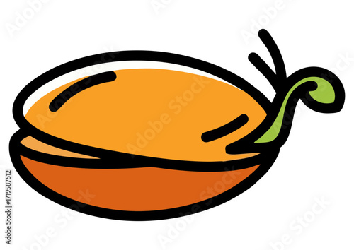 Cute cartoon acorn character illustration with a happy face and green leaf