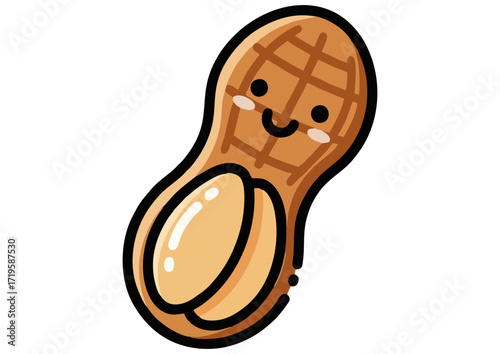 Cute cartoon acorn character illustration with a happy face and green leaf
