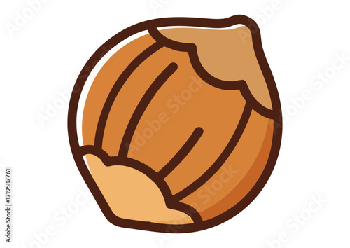 Cute cartoon acorn character illustration with a happy face and green leaf