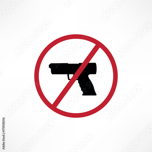Symbol for no guns allowed in safe spaces indicating a strong message against gun violence and promoting safety