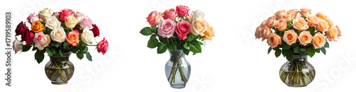   Roses in Floral Vase, isolated on transparent background