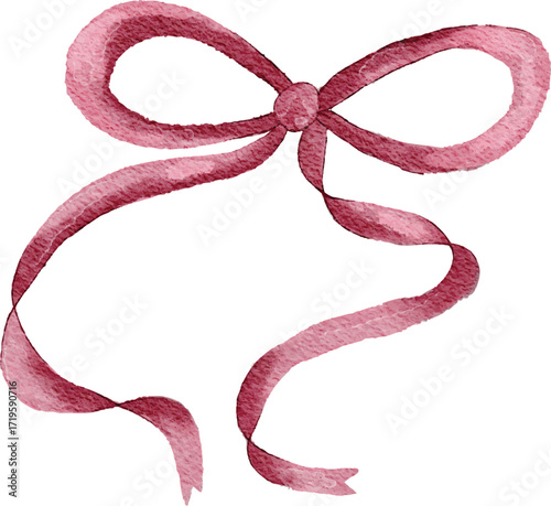 Watercolor pink Cute Coquette Ribbon Digital Hand Painted Bow Clipart