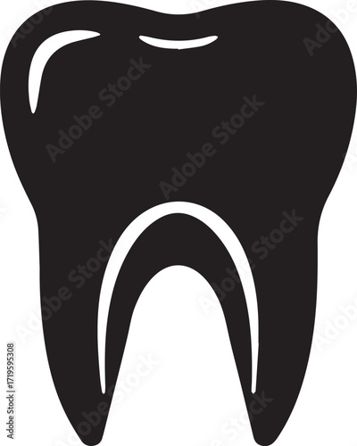 Black molar tooth silhouette vector, black and white silhouette vector illustration