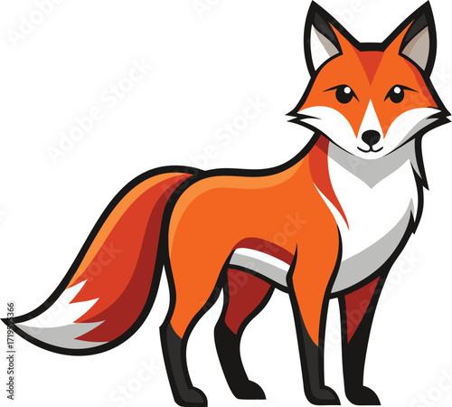 Cartoon Fox Illustration Standing with Orange Fur and White Markings Isolated