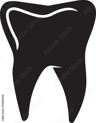 Black molar tooth silhouette vector, black and white silhouette vector illustration