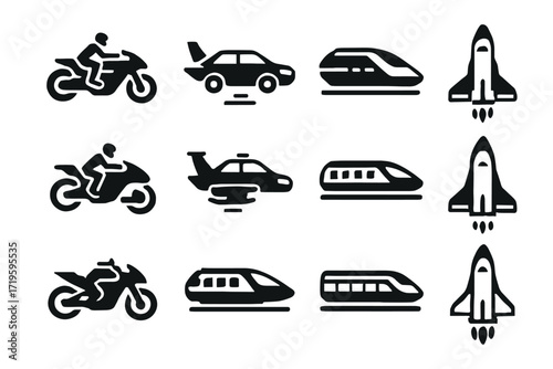 Vector icons of futuristic and modern transportation methods