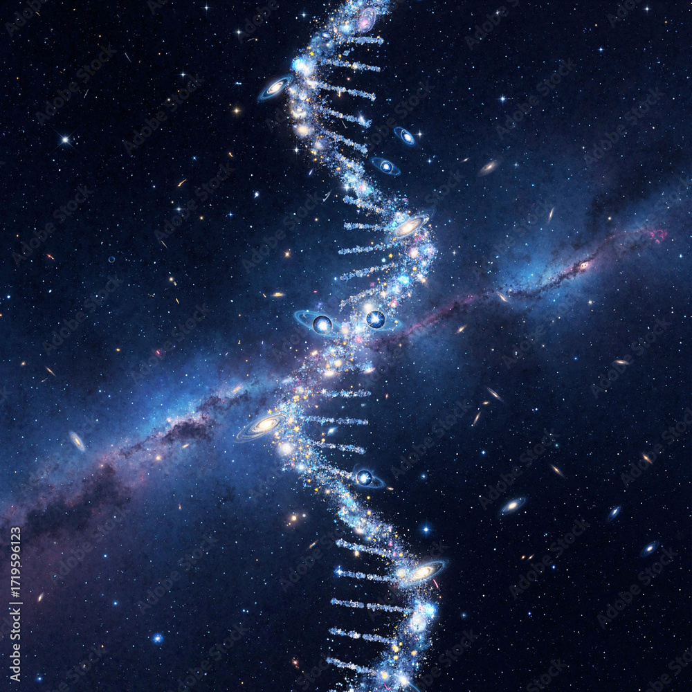 Obraz premium RNA molecule from stars and galaxies in deep space with glowing stars